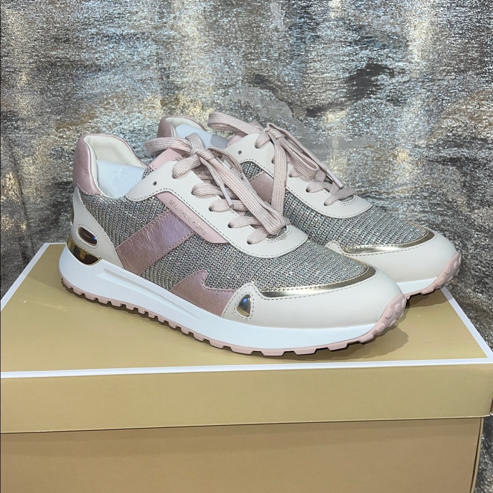 Monroe Trainer Women's Sneakers in Pink and glitter chain mesh by Michael Kors